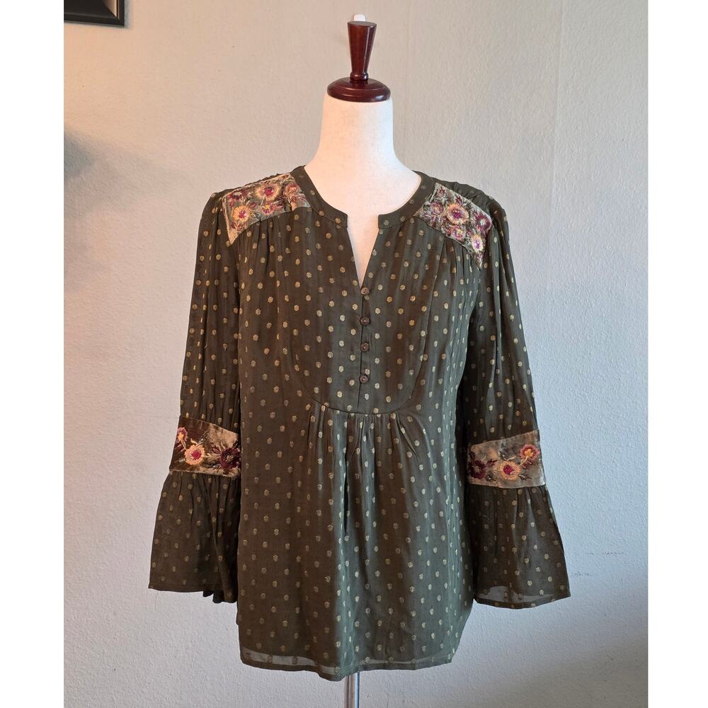 Chico's Women's Polka Dot Peasant Blouse SZ 1 Boho